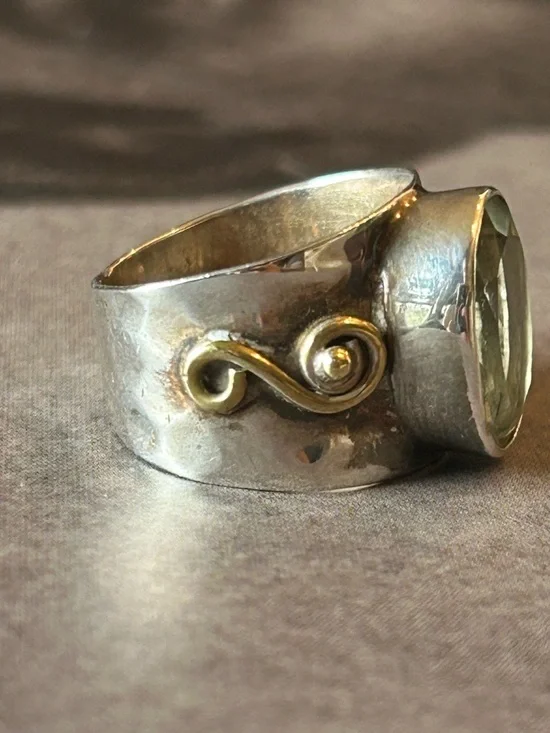 Vintage Sterling Silver Faceted Green Amethyst Gemstone Statement Ring~Size 6 - Picture 7 of 8